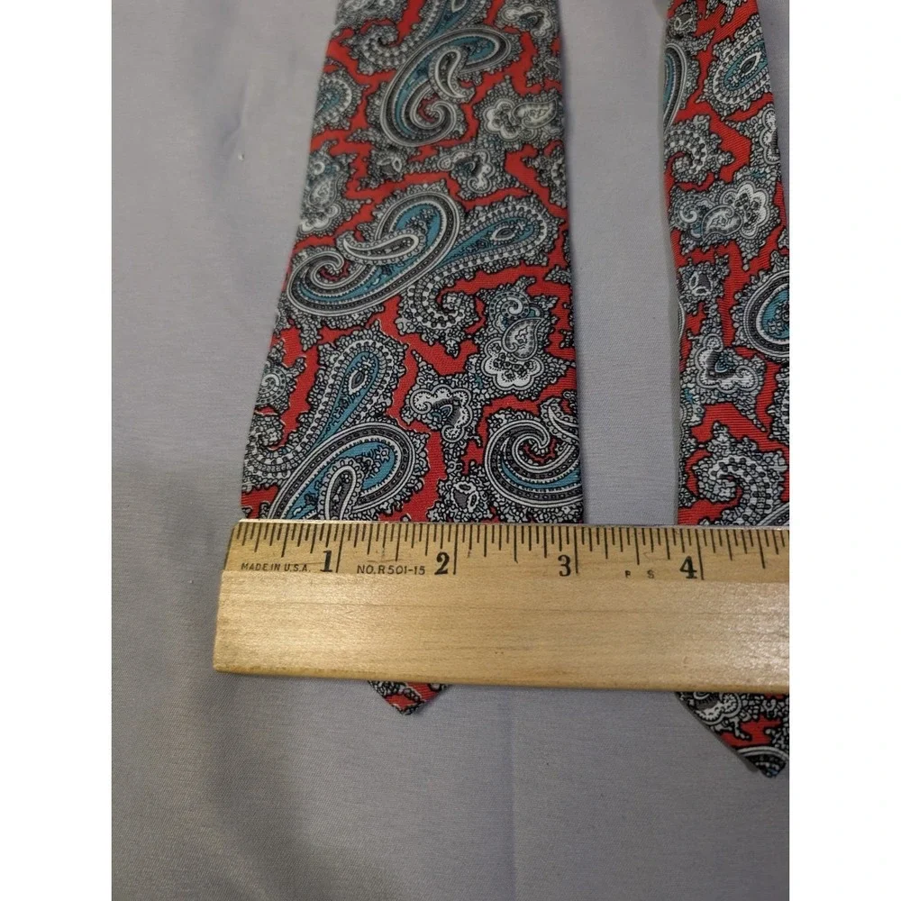 Kuppenheimer Silk Tie Red‎ Paisley Teal Gray USA Made Classic Vintage Men's Tie